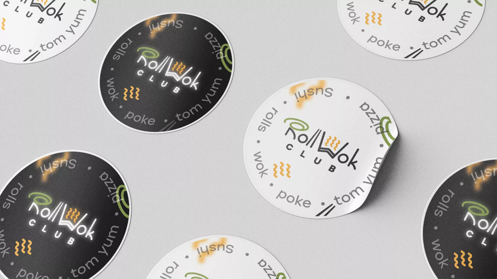 Разработка наклеек для суши-бара «Roll Wok Club» в Астрахани